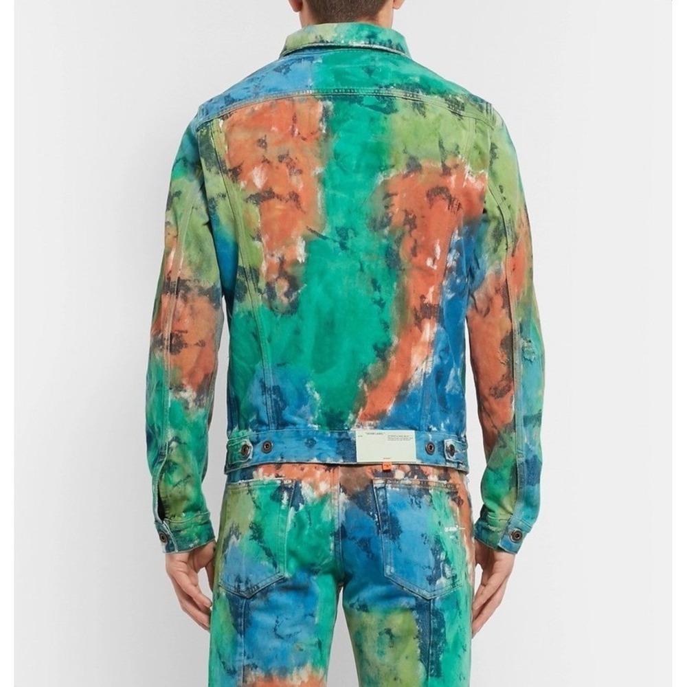 Off-White 2019 Multi-Color Tie-Dye Denim Jacket Virgil Abloh Mens XL - Picture 3 of 16
